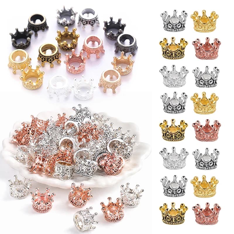 12-24PCS/Lot Mini Crown Spacer Beads Random Mix Colors DIY Handcraft Necklace Bracelet Crown Charms Pendant Decorative Props ZYF