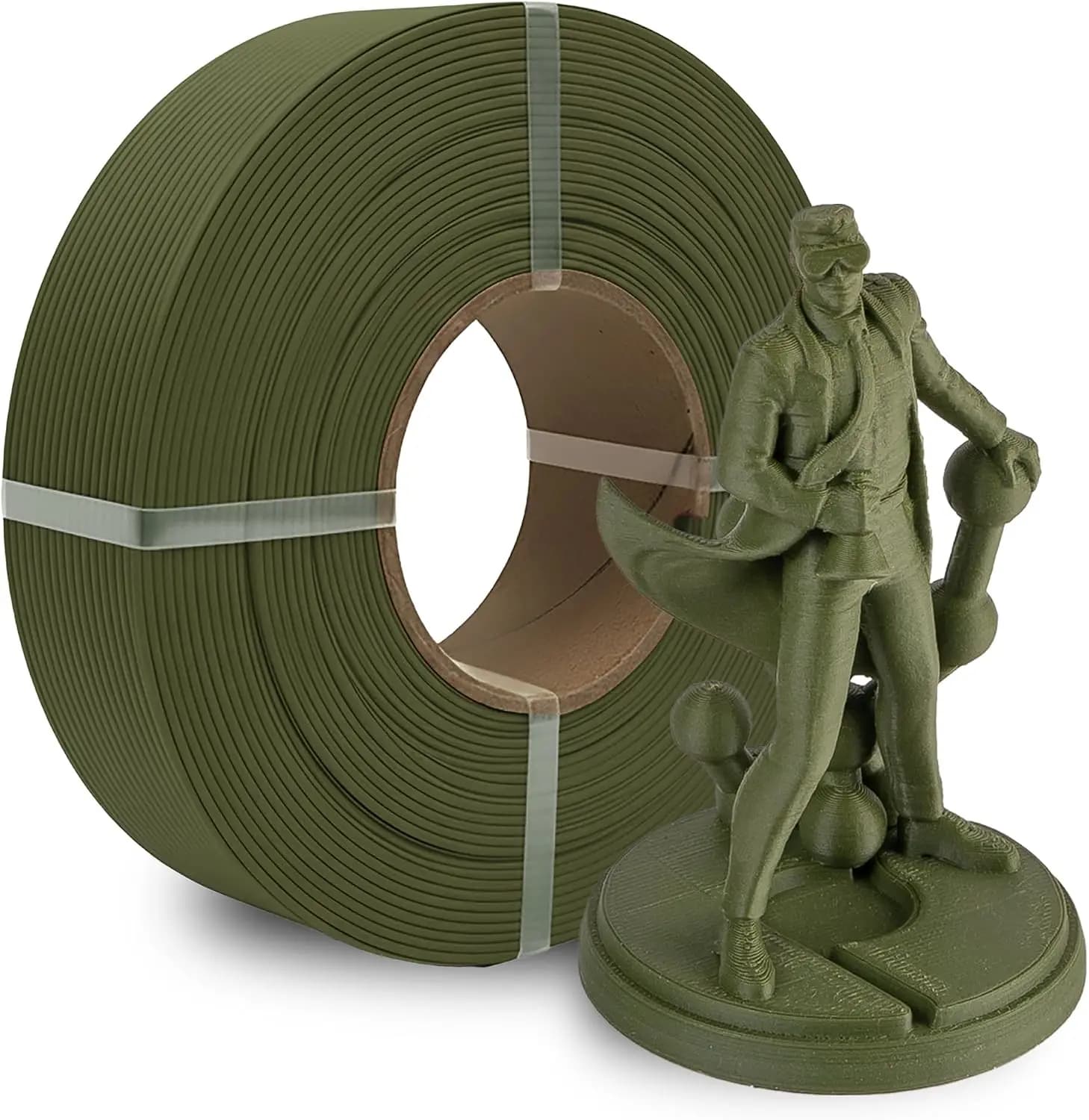 Matte Army Dark Green PLA 3D Printing Filament Refill, 1.75mm 1kg, Low-Waste, Compatible with Reusable Spools, Tangle-Free, Vibrant Colors