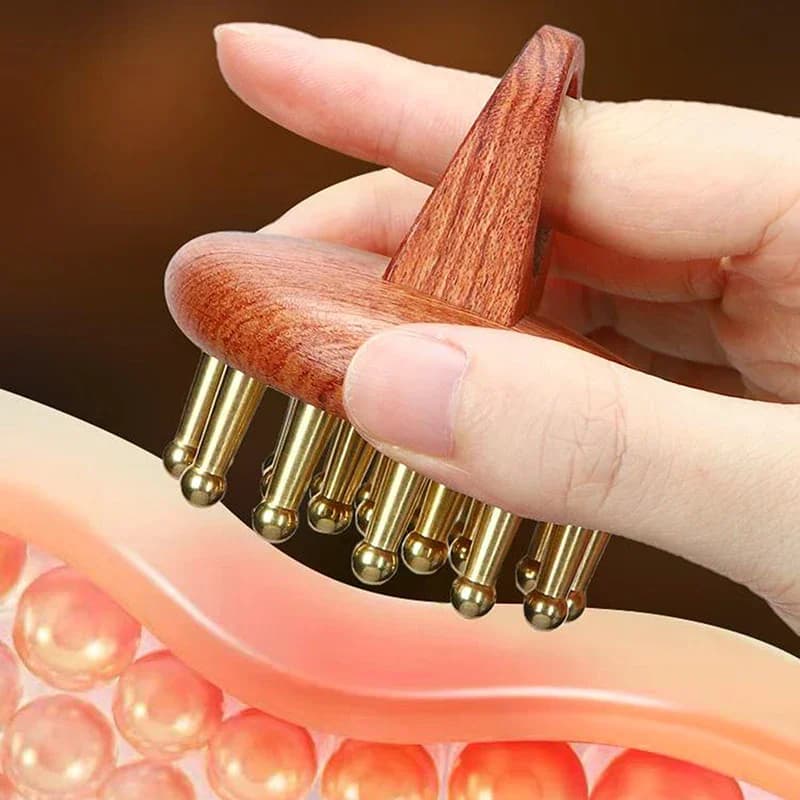 Spazzola meridiana in solid copper for teeth Massage brush with red sandalwood handle Multipurpose massage tool sculpts beauty body relaxation
