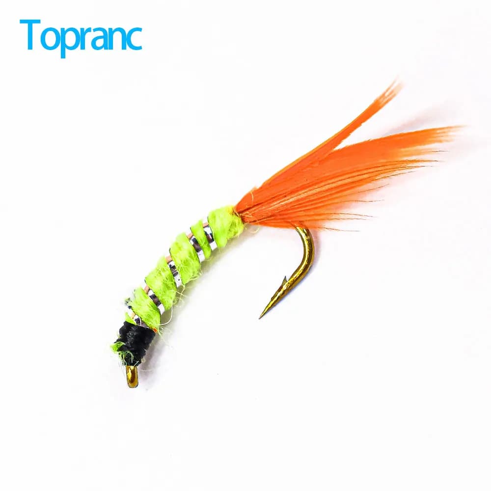 Topranc Feather Nymph Wet Fly Fishing Lure Artificial Insect Barbed Hook Trout Perch Freshwater Stream Fly Fishing Tackle