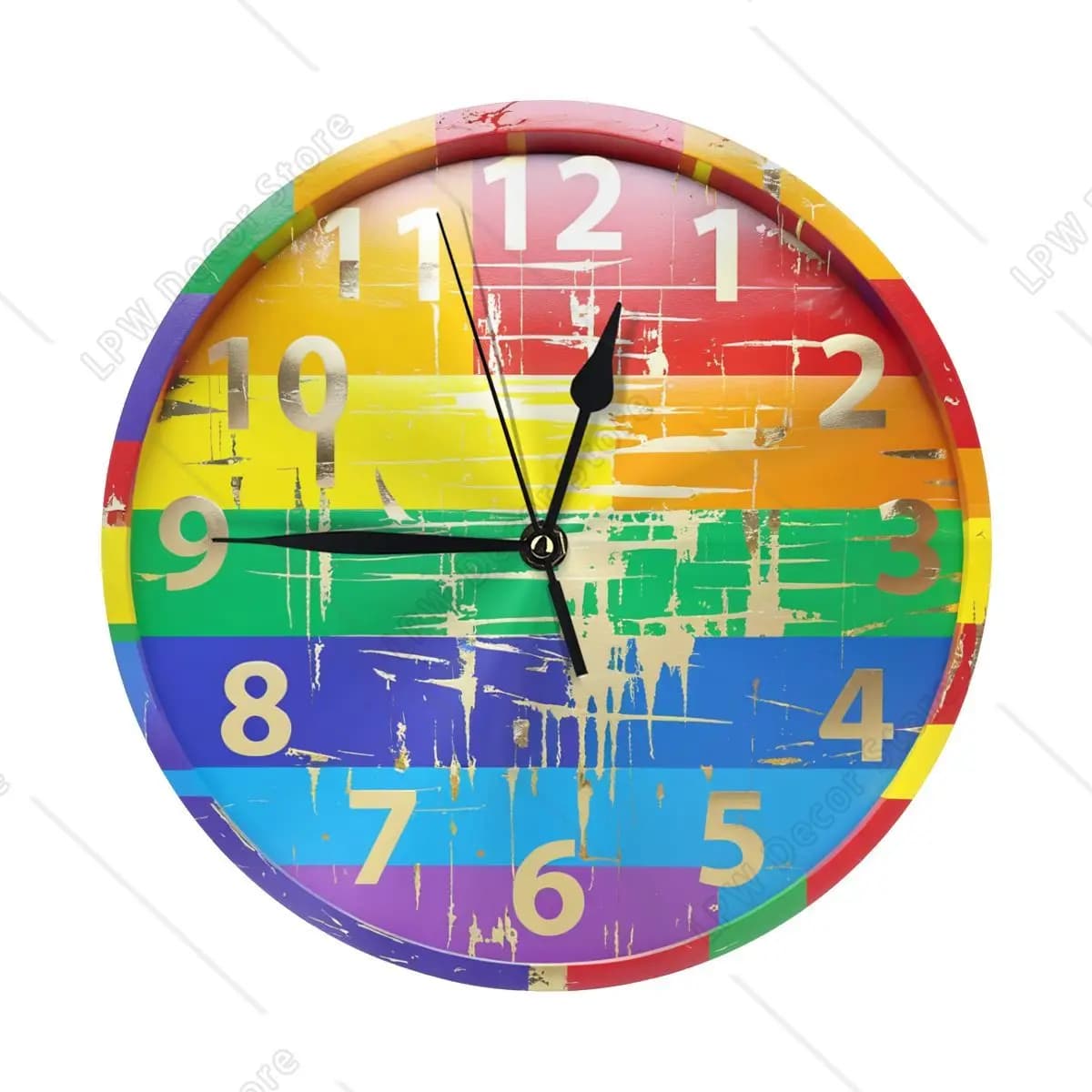 LGBTQ Watch Round Wall Clock with Print Gay Pride Silent Wall Clock Without Tick Modern Wall Clock for Office, Kitchen, Bedroom