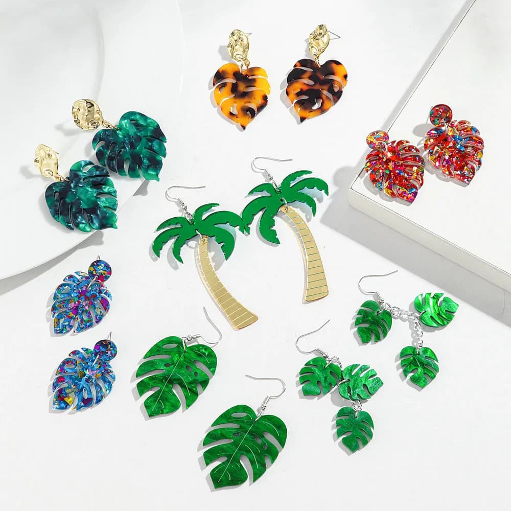 Nuovi Orecchini Trendy in Acrilico a Forma di Foglie di Monstera per Donne, Orecchini Pendenti a Forma di Foglia di Palma e Albero di Cocco, Gioielli Boho da Spiaggia, Idee Regalo