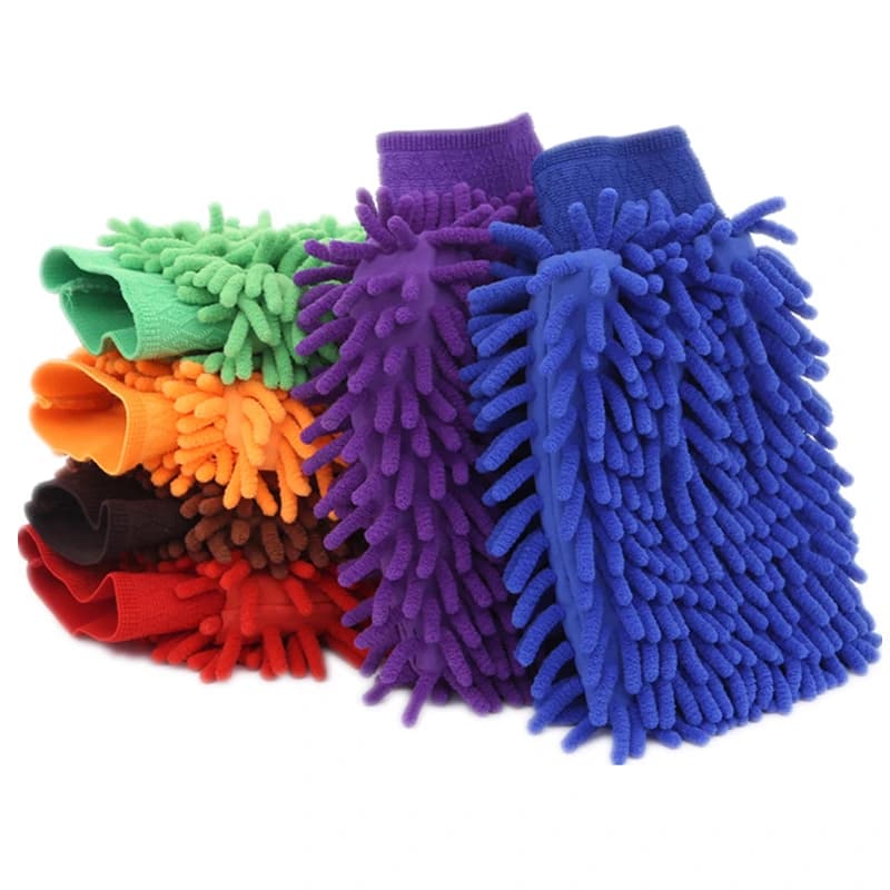 Guanti per lavaggio auto Guanto in ciniglia bifacciale addensato Stracci in peluche Forniture per auto Strumenti per la pulizia Accessori per auto Dettagli per auto