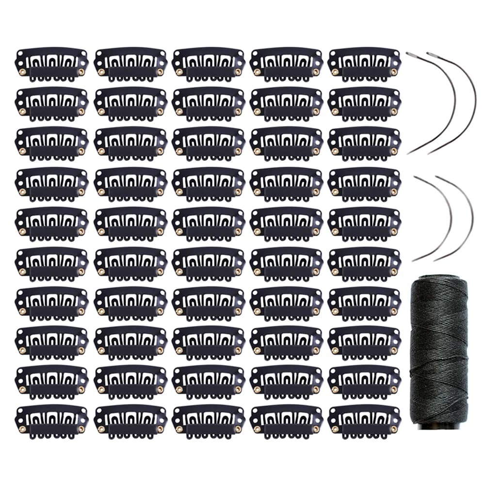 50 Pieces 28mm U Shape Wig Clips Hairpieces Snap Clips for Hair Extensions Making Wig Accessories Set with Needle Thread Tool