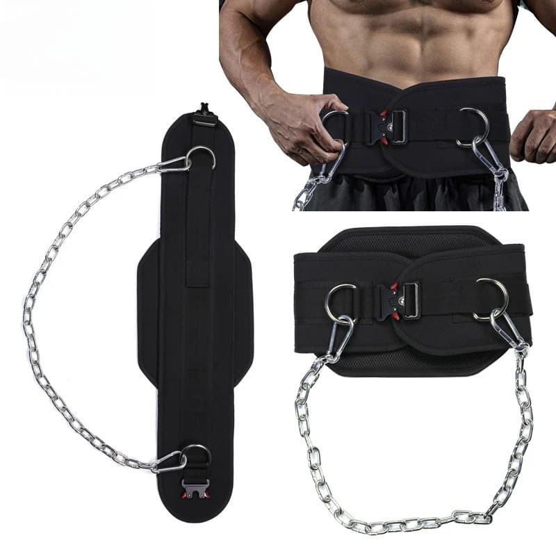 Reinforced dive belt with chain - Adjustable weight lifting belt for tractions, berries and gym, contains weight plates for men and women