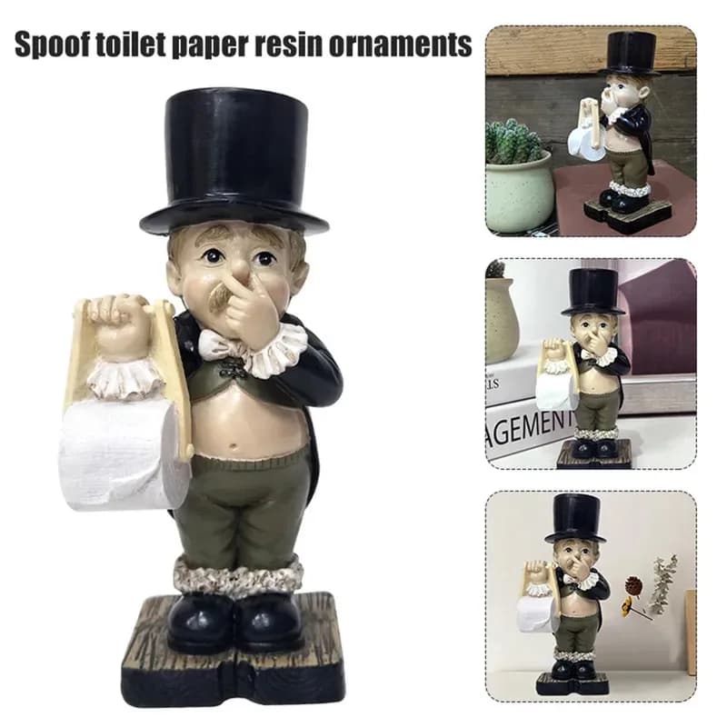Mordomo per WC con portarotolo in resina, ornamento per bagno, super carino