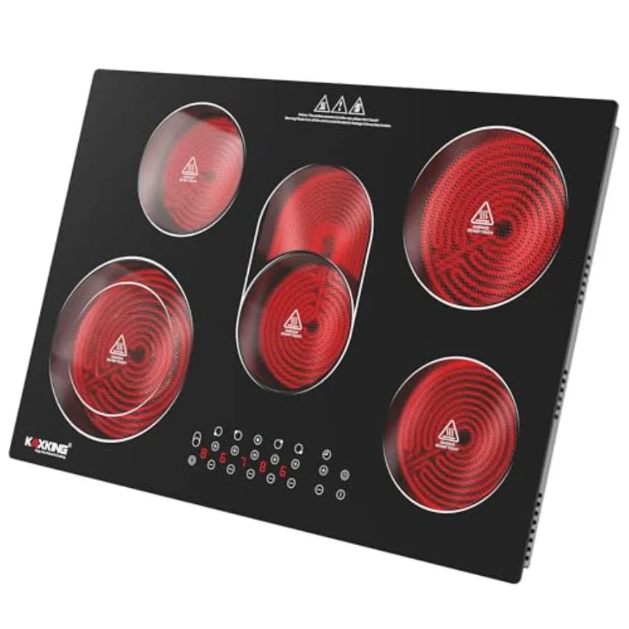 30 Inch Electric Cooktop for kitchen use, ceramic glass, black, 8500W 5-burner with dual expandable zone, touch control, 9 powe
