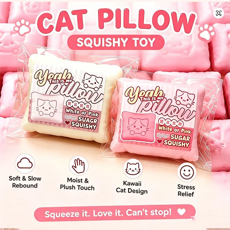 Squishy Simulated Cat Pillow Squeeze Toy Decompression Slow Rebound Adult Anti-anxiety Dough Sensory Fidgety Decorative Toy Gift