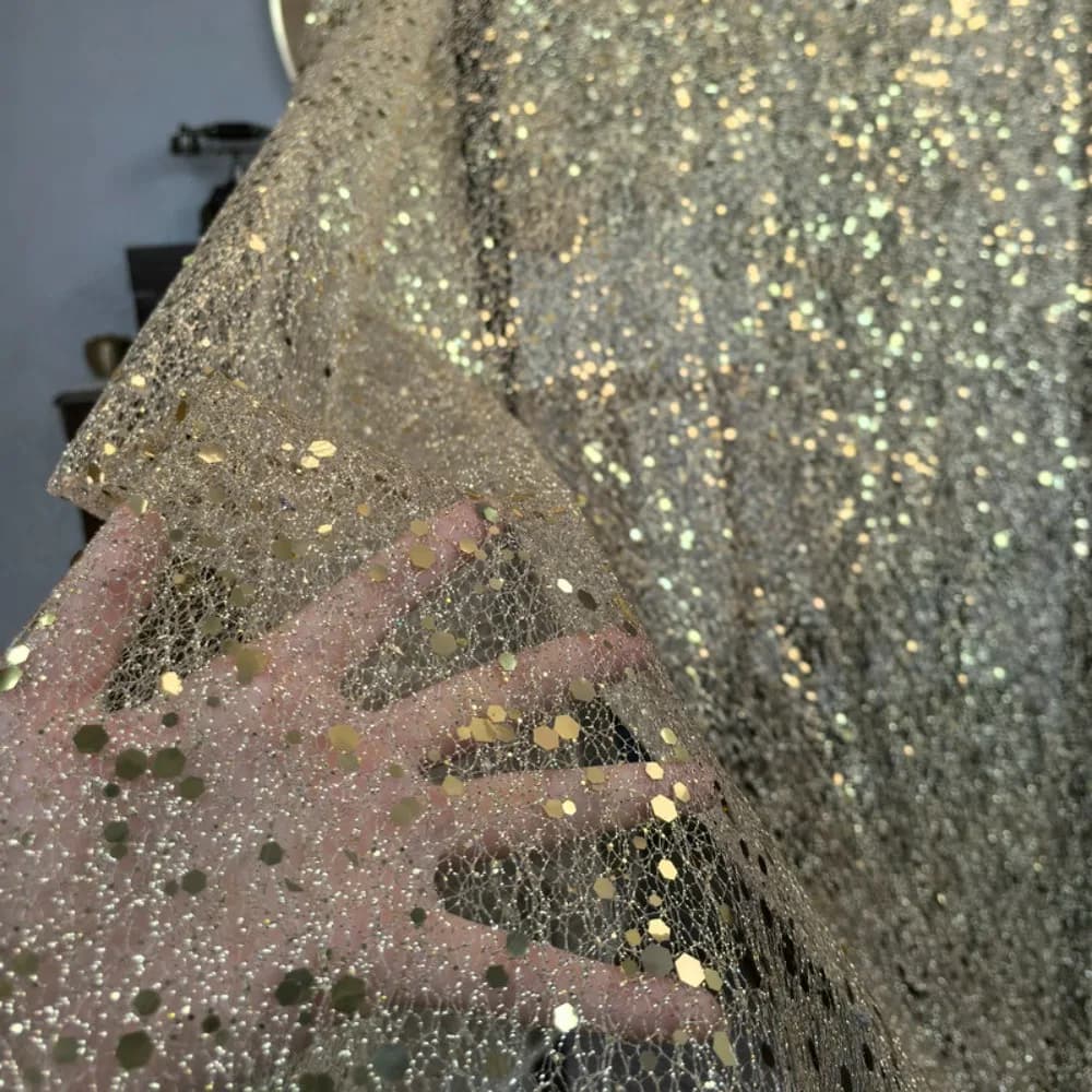 Filato di paillettes bianco dorato, filato decorativo, tessuto di design per sfondi nuziali e scenografie, materiale per cucito fai da te, Telas