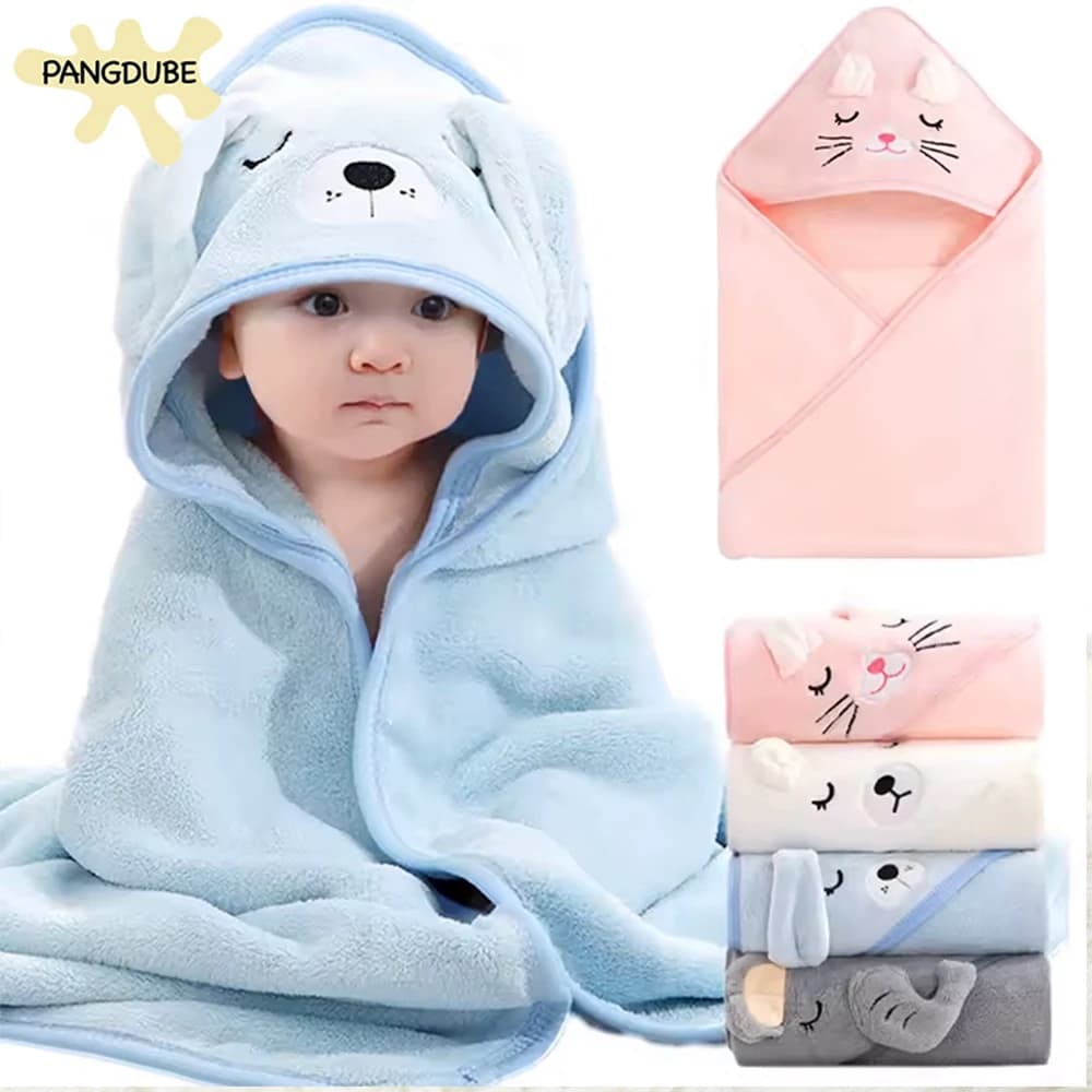 PANGDUBE Asciugamano da bagno per bambini con cappuccio, in morbido velluto corallo, ad assorbimento rapido, per neonati e bambini piccoli, telo avvolgente