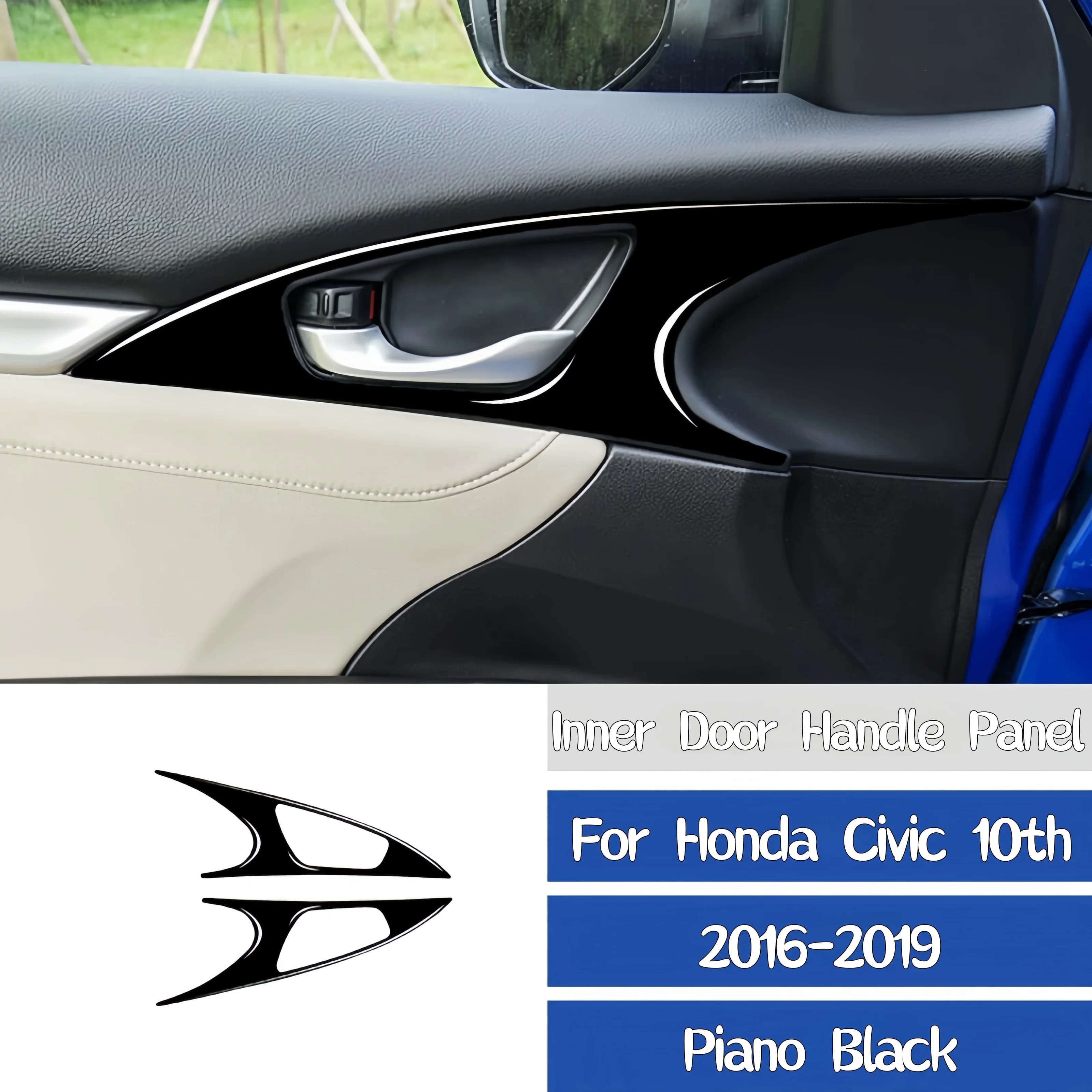 For Honda Civic 10th Gen 2016-2019 Piano Black Interior Car Inner Door Handle Panel Decoration Cover Trim Sticker Accessories