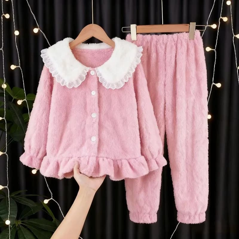 Coral fleece pyjamas for children, thick winter version, princess design, heat clothing for girls' home