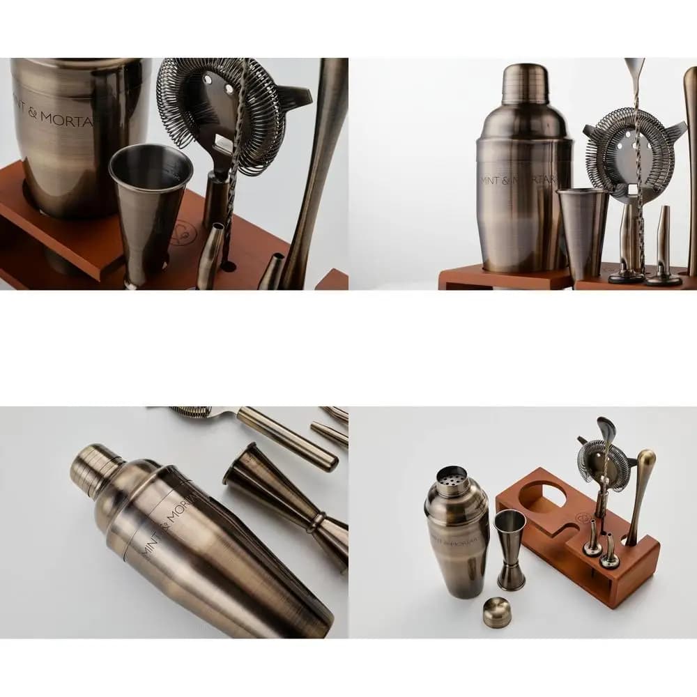 Set da Cocktail in Acciaio Inox 7 Pezzi con Supporto, Shaker per Martini da 24oz, Set di Accessori da Bar in Oro Spazzolato