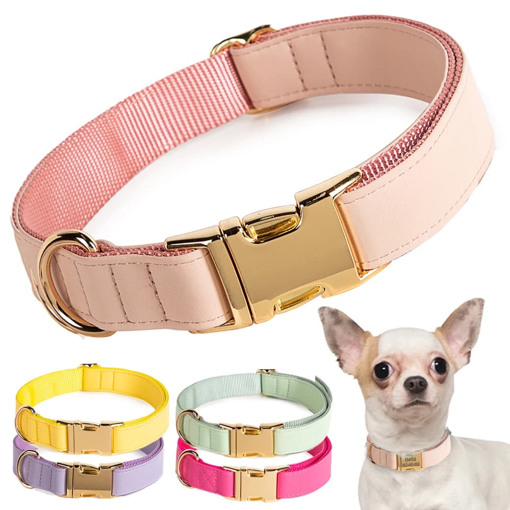 Collare per cani in pelle Doppi strati Collari per cani in pelle PU regolabili con fibbia in metallo di sicurezza imbottita in nylon per cani di taglia piccola, media e grande