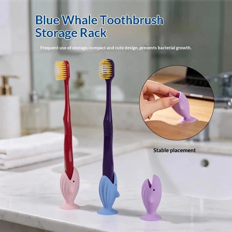 1‑Piece Cute Whale‑Shaped Silicone Toothbrush Holder With Non‑Slip Suction Base, Children's Daily Bathroom Accessory