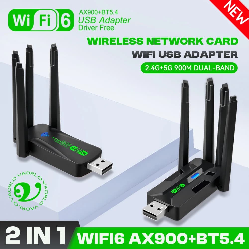 Adattatore wireless USB 2 in 1 AX900 WIFI6 Bluetooth 5.4 2.4G/5Ghz 900Mbps Dual Band 4 antenne Scheda di rete Wi-Fi Dongle Ricevitore per WIN10/11 Driver gratuito