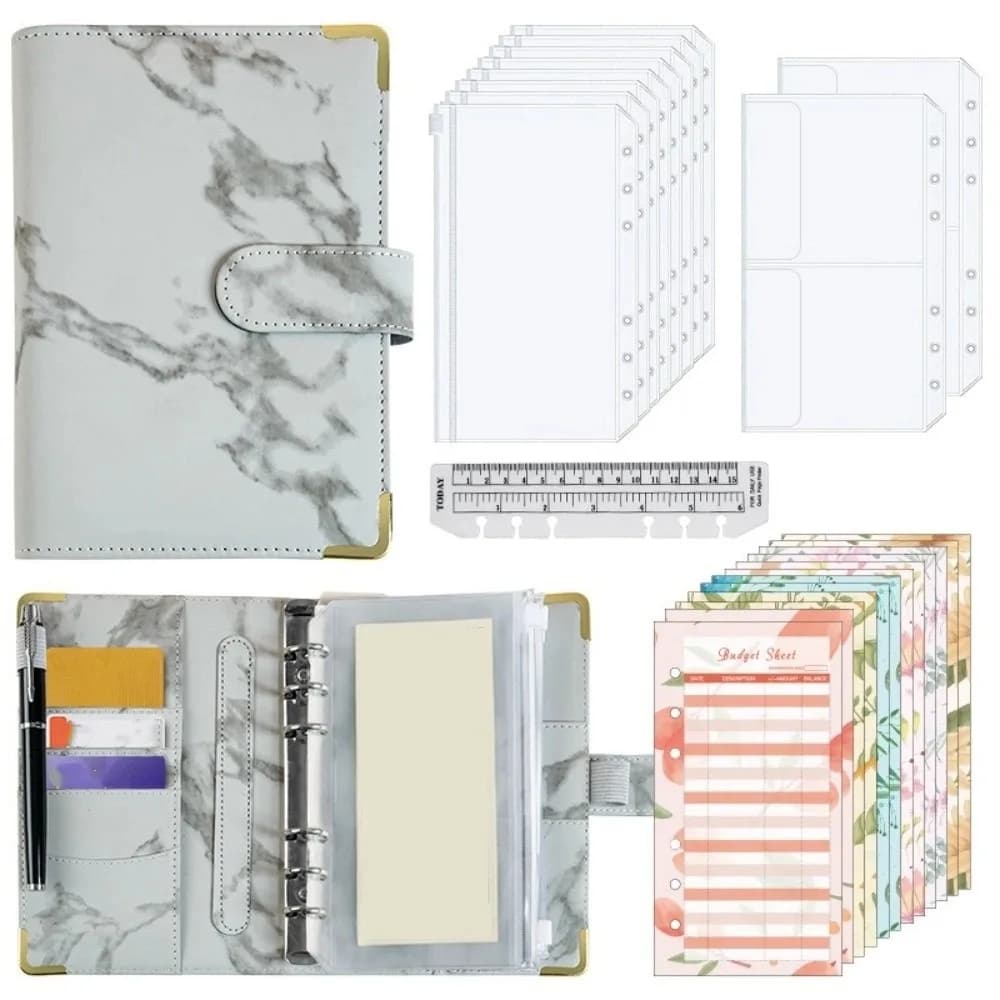 Quaderno per Risparmi con Effetto Marmo, Impermeabile, Formato A6, con Angoli Protettivi, Libro in PU per Sfide di Risparmio, Uso Domestico
