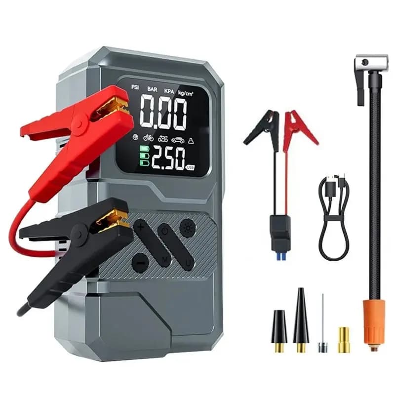 Avviatore di Emergenza per Auto con Batteria da 6000mAh e Pompa d'Aria, Monitoraggio Pressione Pneumatici per Uso Veicolare