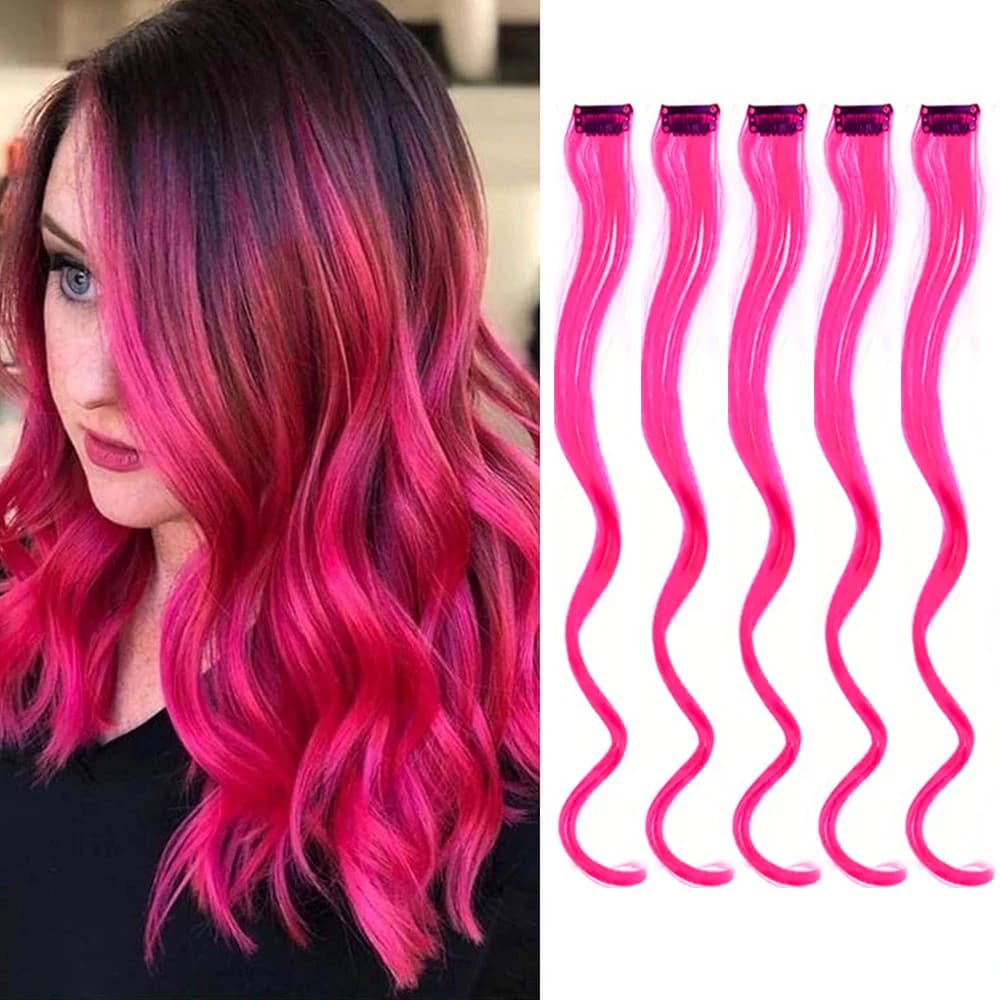 5 Colorful Extension Pieces for Hair, Corrugated Pads and Riches with Clips, Synthetic Wig for Girls and Women, Halloween Accessories