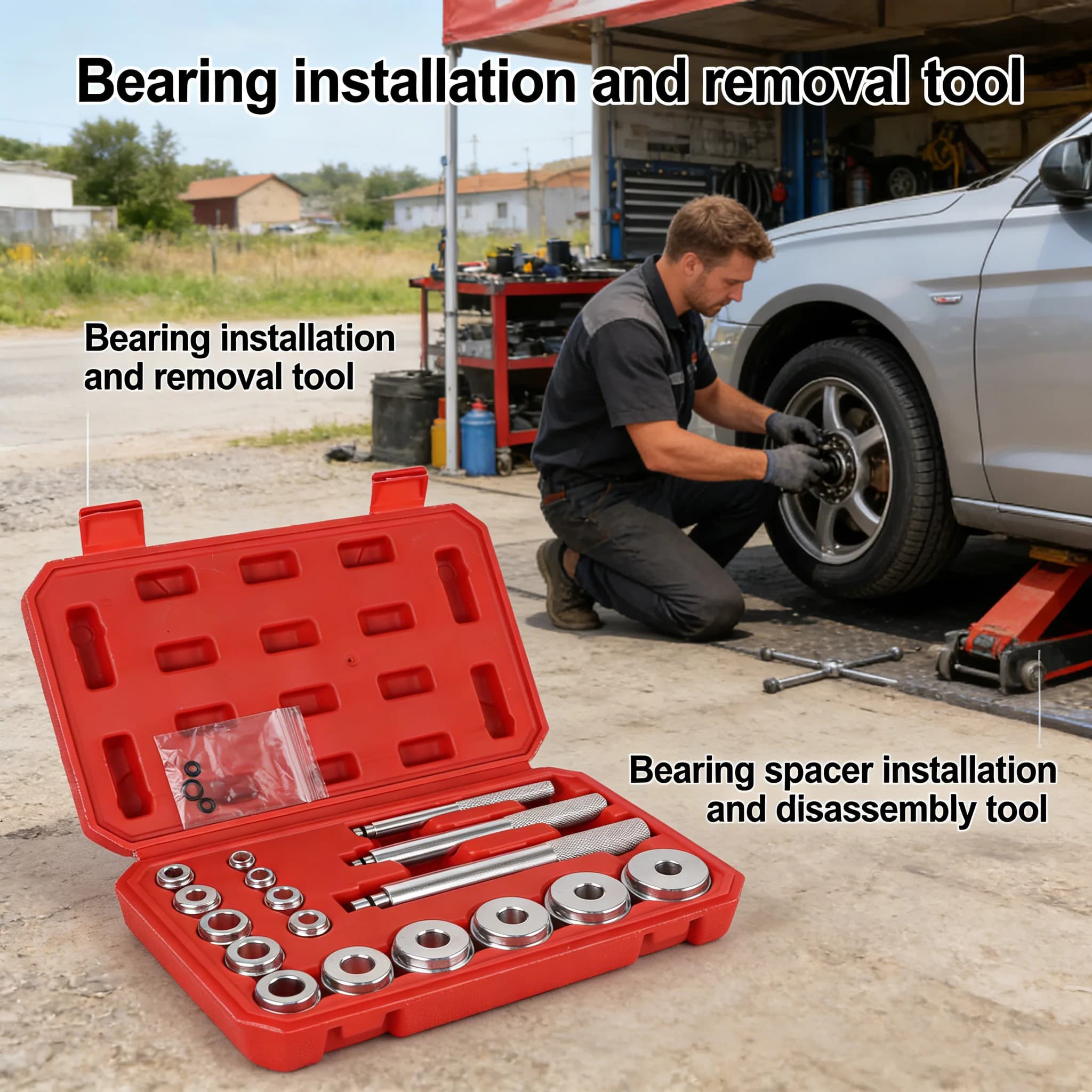 Kit Cuscinetti Ruota in Alluminio 17 Pezzi/Set Kit di Riparazione Strumento di Smontaggio Cuscinetti Installatore Rimozione Guarnizioni Attrezzi Automobilistici