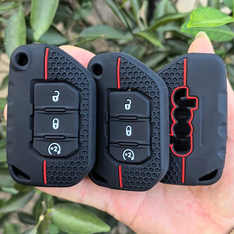 Custodia Protettiva in Silicone per Chiave Telecomando Auto Jeep Wrangler Gladiator JT JLU, Accessorio Pieghevole con Portachiavi