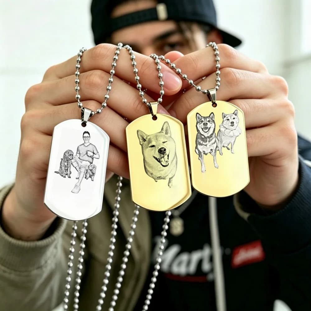Collana personalizzata con ritratto di animale domestico, in acciaio inossidabile, con targhetta identificativa incisa, ciondolo a forma di medaglietta militare, catena per donna, gioielli personalizzati