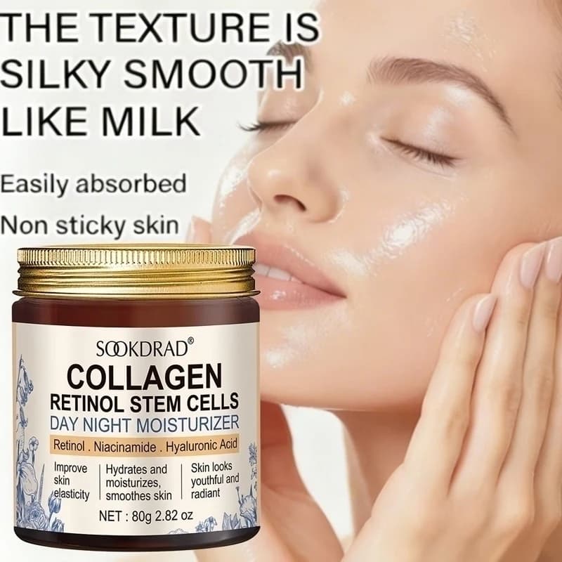 Crema Idratante Giorno e Notte con Collagene, Retinolo e Cellule Staminali, Niacinamide e Acido Ialuronico, per Viso e Collo, Unisex, 80g/2.82oz, A
