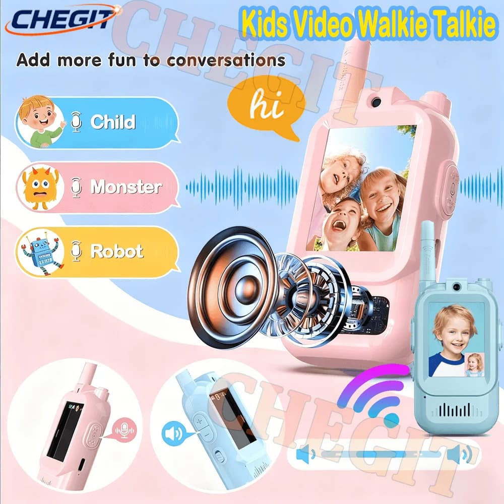 Mini Walkie Talkie Giocattolo per Bambini con Schermo HD, Radio in Tempo Reale, Cambio Voce, Portatile per Ragazzi e Ragazze, Regalo di Natale e Halloween