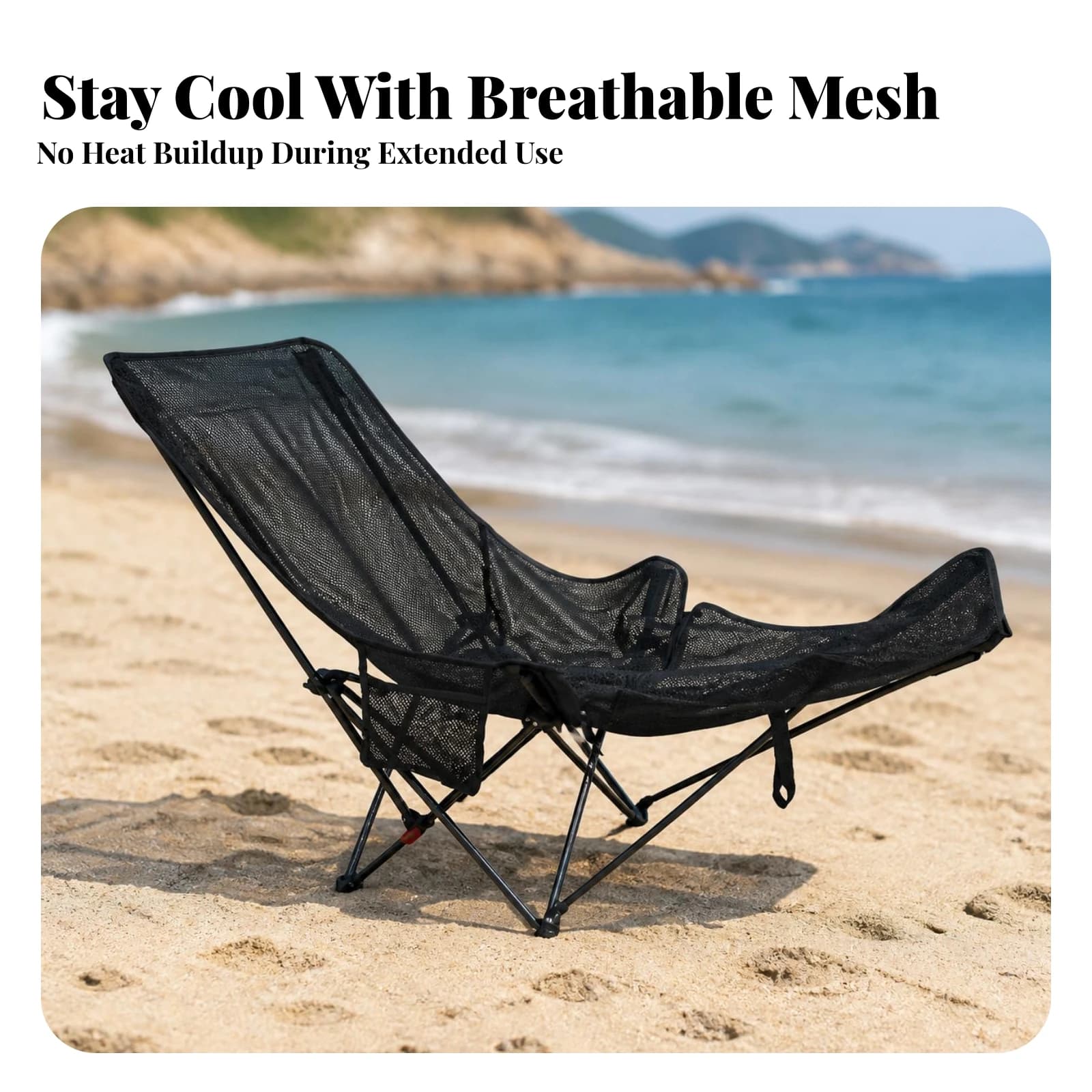 Furniture Adjustable Chair with Leg Rest Foldable Lounger with Side Pocket Breathable for Campers, Camping, Patio