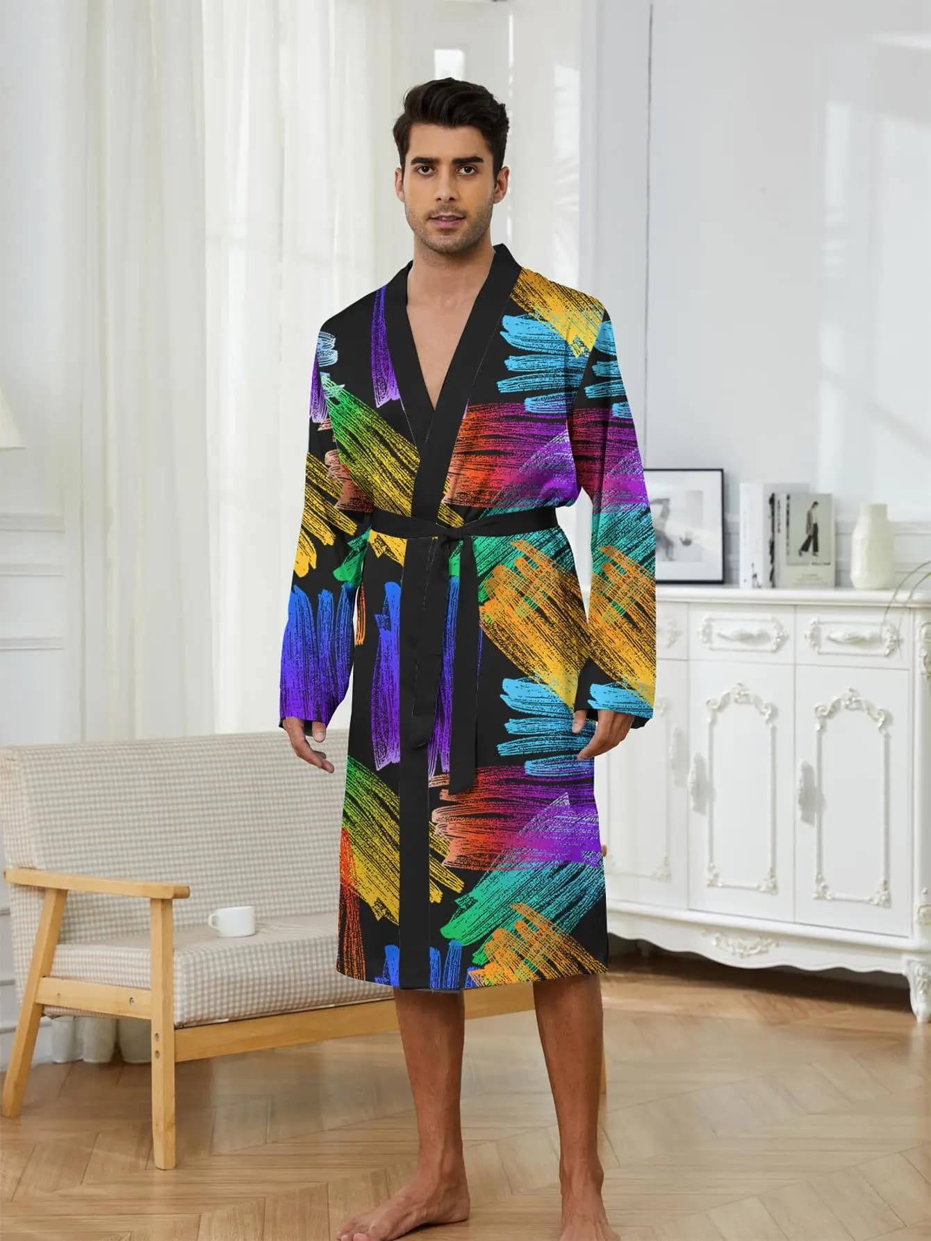 1pcs Men's Robes 2026 Spring/Summer Sleepwear Men's bathrobe Bathrobe 3D Printed Graphic Robe man Bathrobe man Breathable