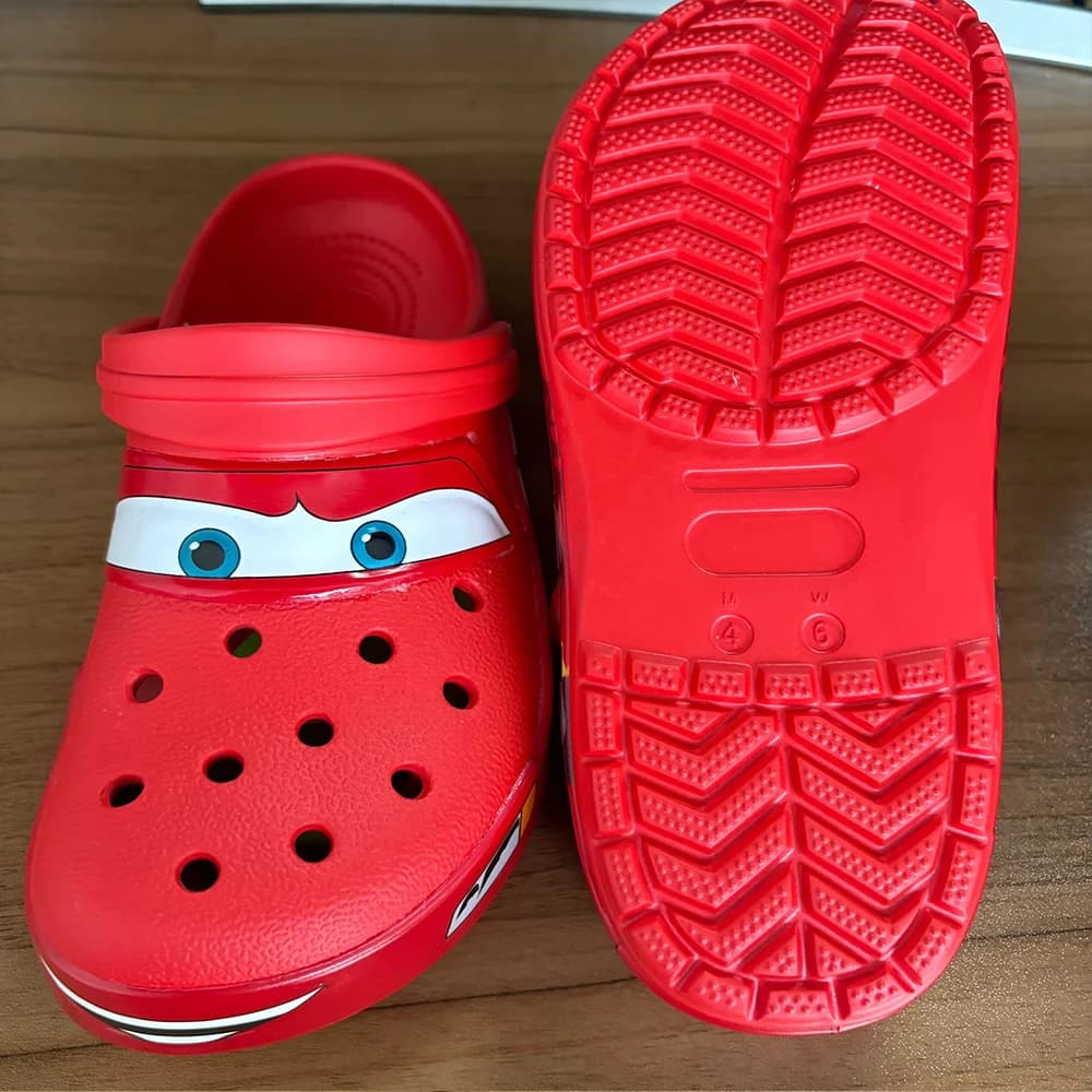 Red Lightning Mcqueen Cartoon Slippers Waterproof Eva Outdoor Sandals with Breathable Holes, Adult Casual Anime Beach Shoes Gift