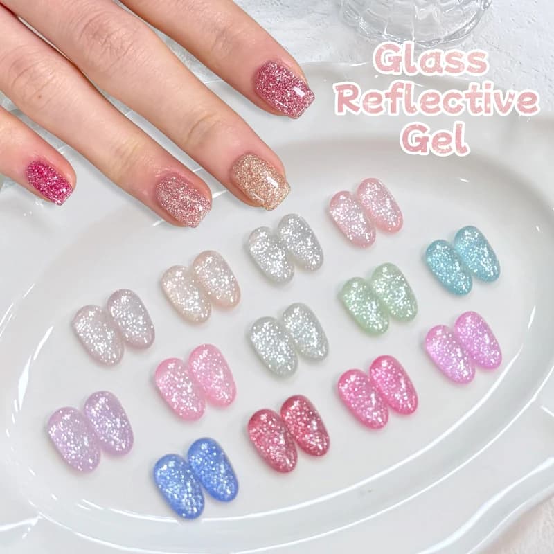 UR SUGAR 1Pc 15ml Smalto Gel Unghie Effetto Vetro Riflettente Glitter UV LED Gel Semipermanente Fai da Te per Salone Nail Art Estivo