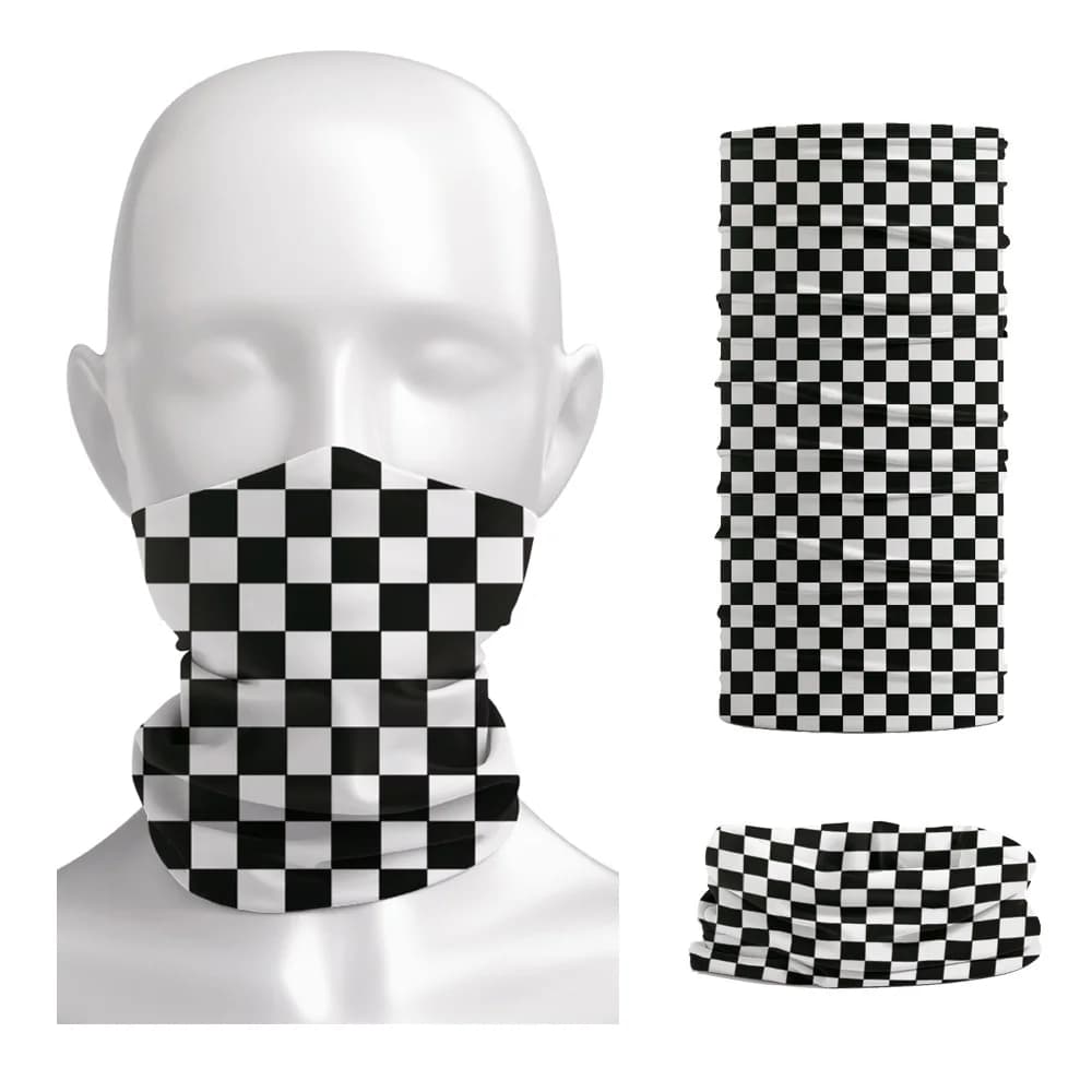 Sciarpa per scaldacollo con fascia stampata Ska a quadretti Sciarpa per tubo da ciclismo da corsa unisex Ska Scacchiera Reggae Music Face Bandana