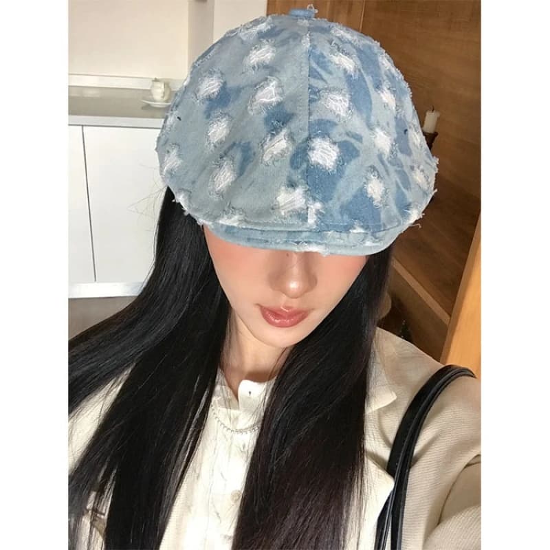 Broken Hole Forward Hat Men and Women Fall New Fashionable Street All Kinds of Grinding Hair Art Painter Hat