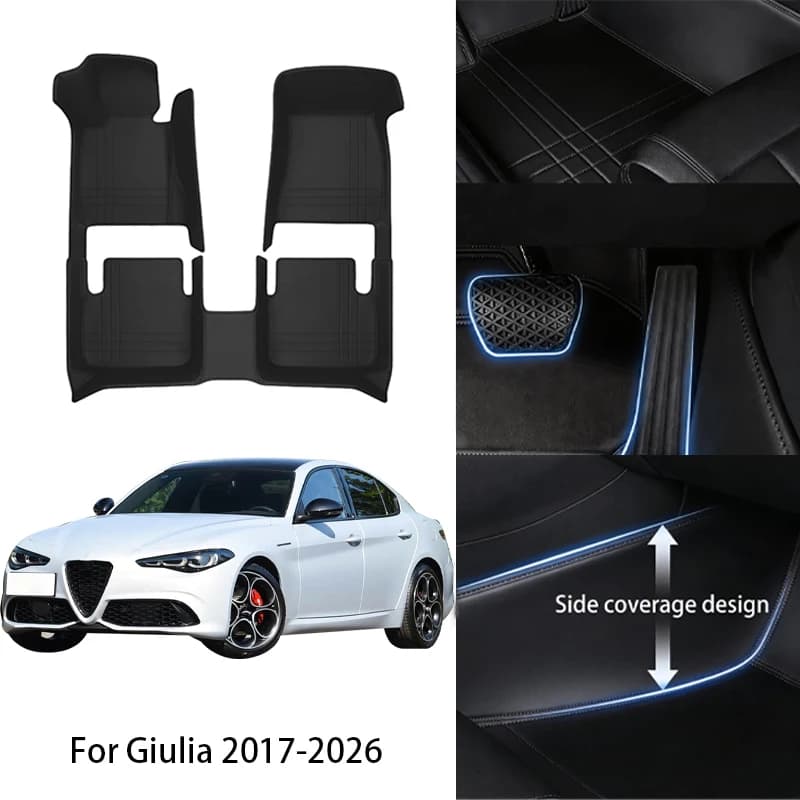 Tappetini Auto in Pelle PU su Misura per Alfa Romeo Giulia Stelvio Tonale 2017-2025, Set Completo di Lusso, Accessori Interni Auto