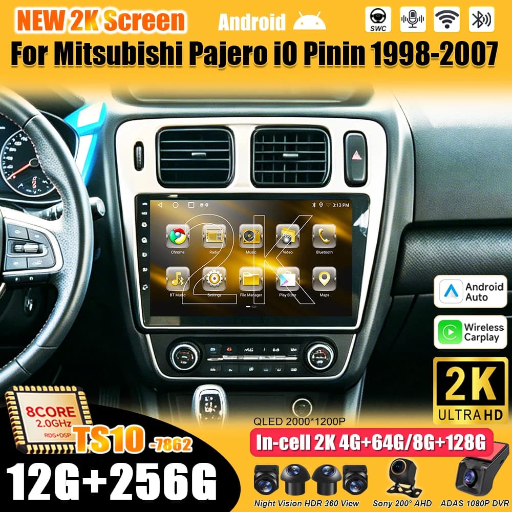 For Mitsubishi Pajero iO Pinin 1998-2007 Android 16 Car Radio 2 din Multimedia Video Player Carplay Bluetooth 8 Core Wifi 5G DSP