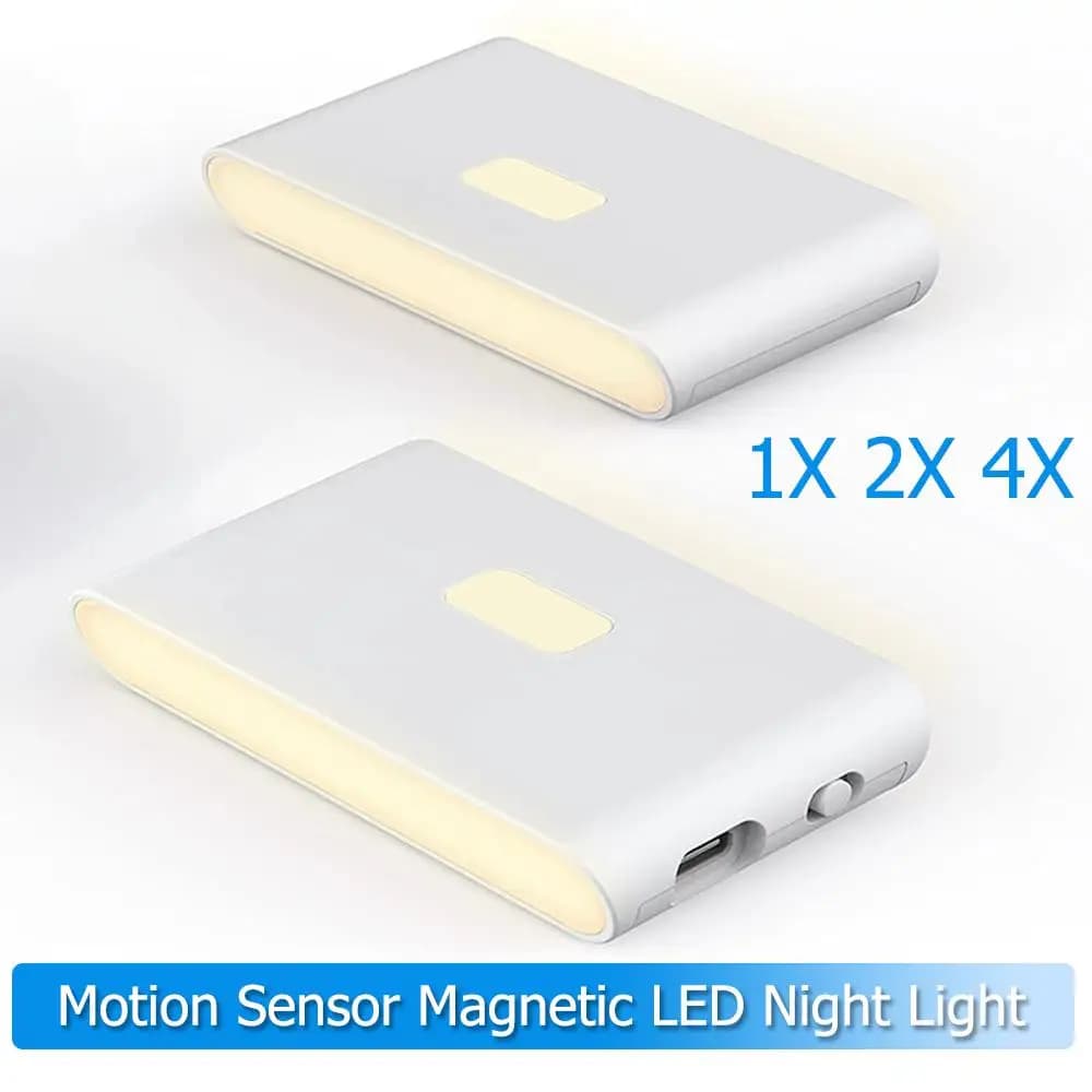 Motion Sensor Led Night Light Wireless Magnetic 2700k 0.2w Abs 300amh Smart Type-c Charging Wall Warm White Hallway Lamp Cabinet