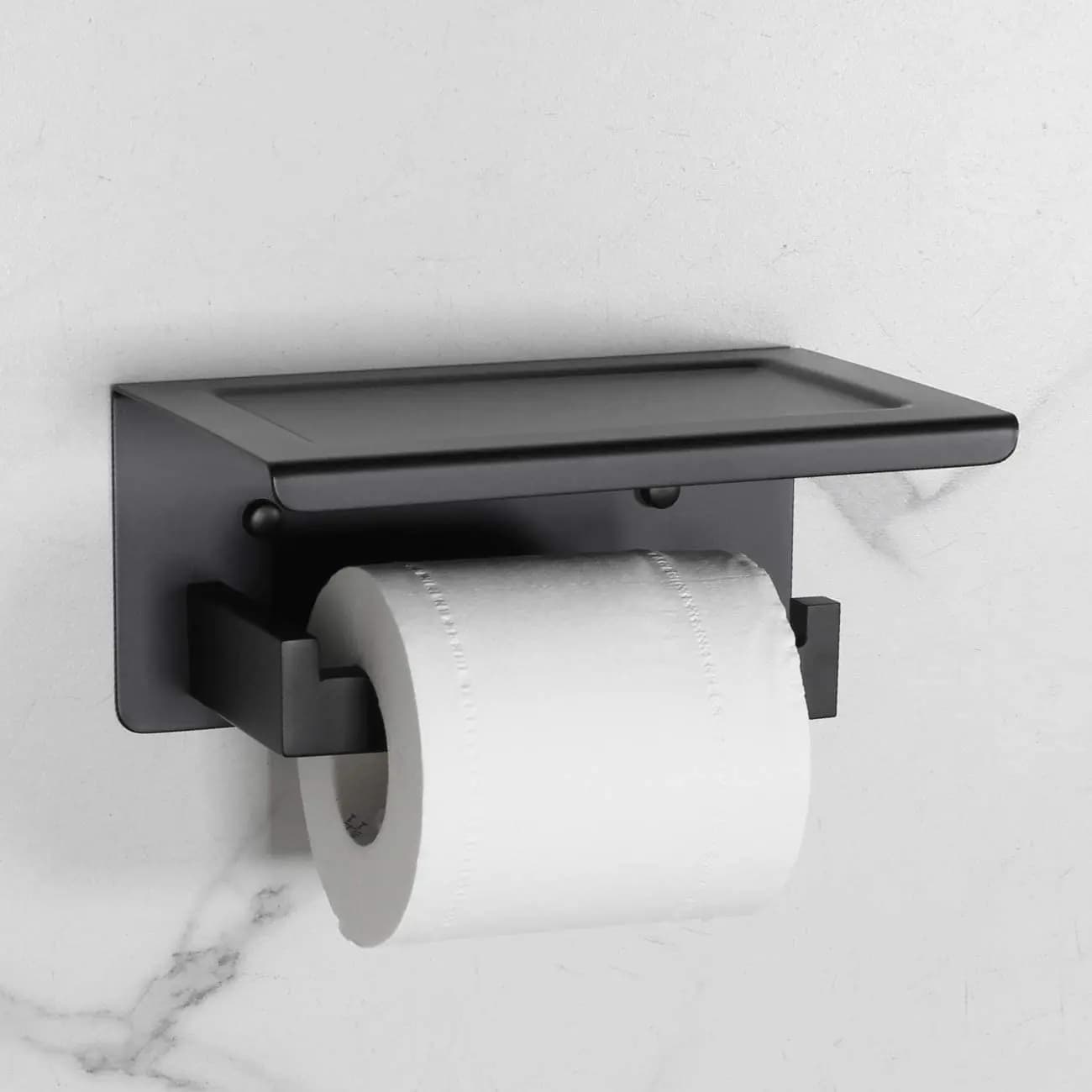 Portarotolo per carta igienica nero opaco Supporto per rotolo di carta igienica in acciaio inossidabile Mensola per bagno a parete Accessori per WC domestico