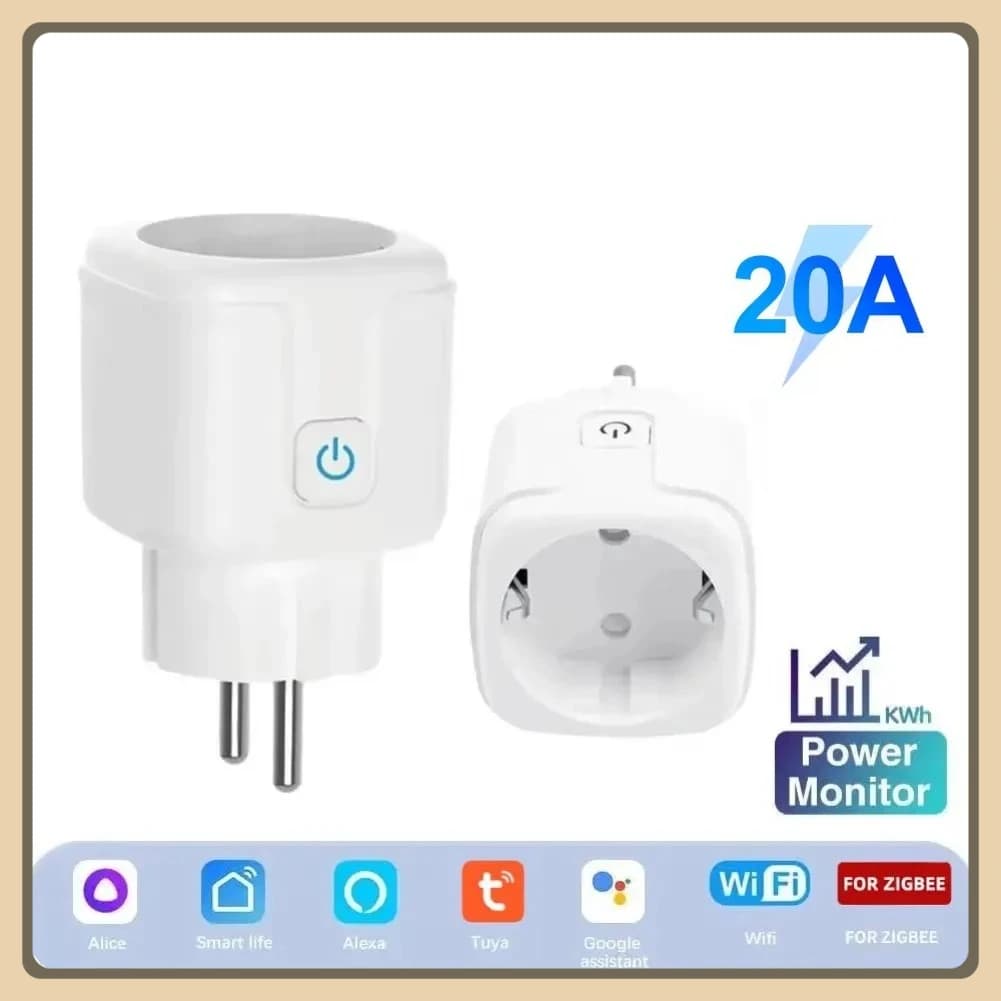 Smart socket WiFi 20A Intelligent EU socket with power monitoring timing function Voice control via Alexa Google Home Yandex