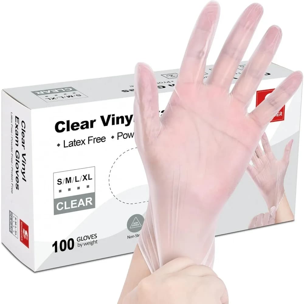 Guanti da esame in vinile trasparente, senza lattice, guanti medici monouso, guanti per la pulizia, sicuri per alimenti, senza polvere, 4 mil
