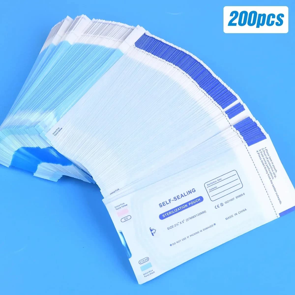 20/50/100PCS Bulk Self Sealing Sterilization Pouch Bag 57MMX130MM Medical Grade Paper For Piercing Tattoo Dental Tool Set