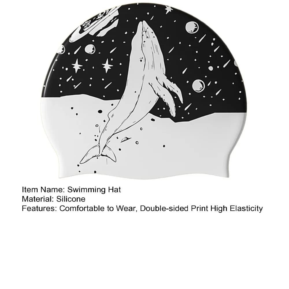 Ear Protection Double-sided Print Swimming Hat Waterproof Silicone Printed Swim Cap Black Swim Pool Hat for Swimming