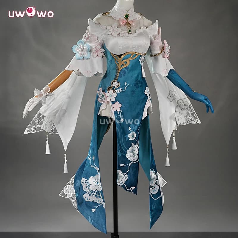 UWOWO Collab Series: Costume Cosplay Qipao Deluxe di Ruan Mei (Honkai: Star Rail) con Lettere Plumblossom, Taglie S-2XL, per Halloween