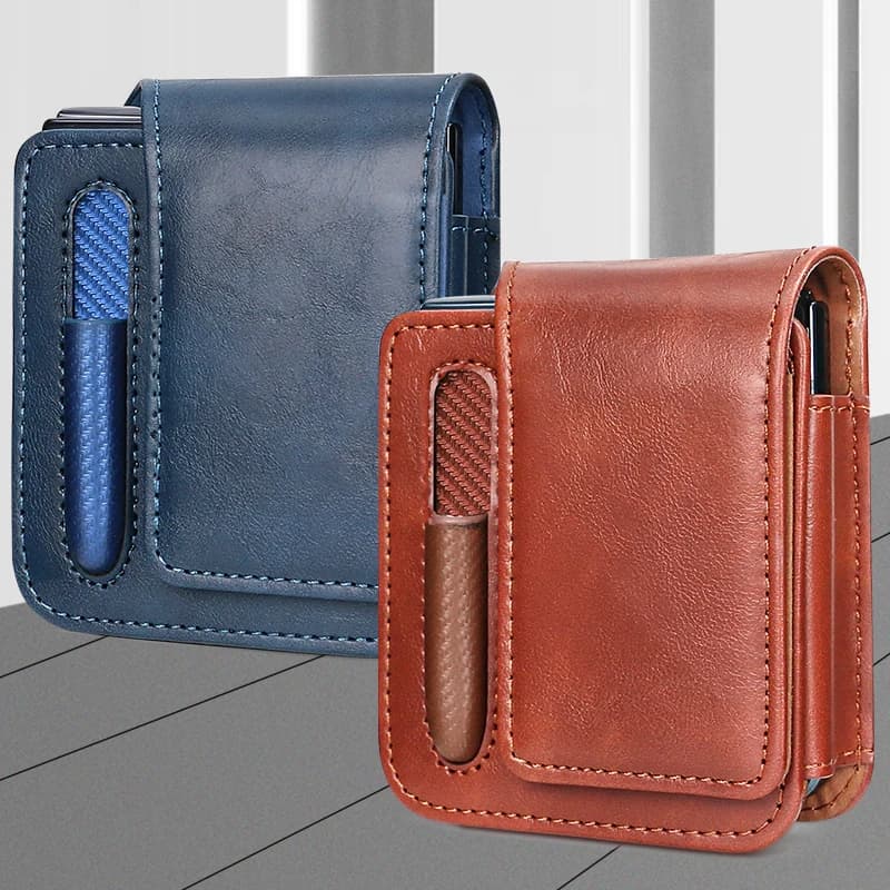 Vietao-Leather Universal Leather Phone Belt, Waist Bag for Samsung Galaxy Z Flip 6 5 4 3, Cell Phone Case, Purse with Pen Slot