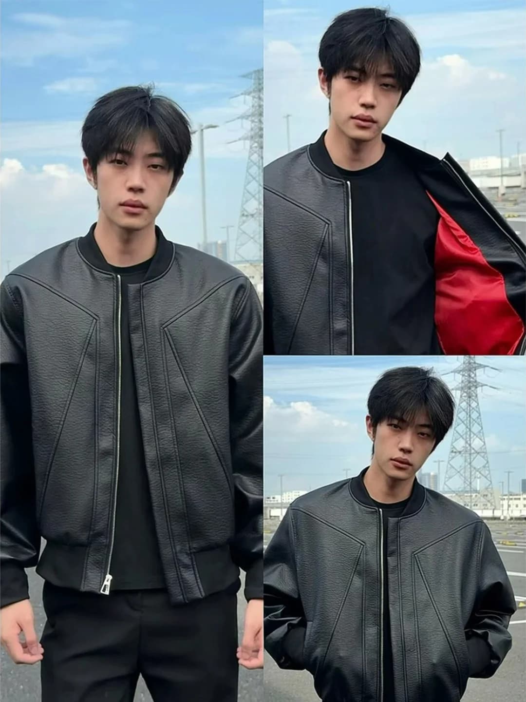 Giacca Moto Corta Nera da Uomo Stile 2025 Nuova Collezione Autunno, Bomber in Pelle con Colletto Baseball Americano, Moda Casual Giovanile