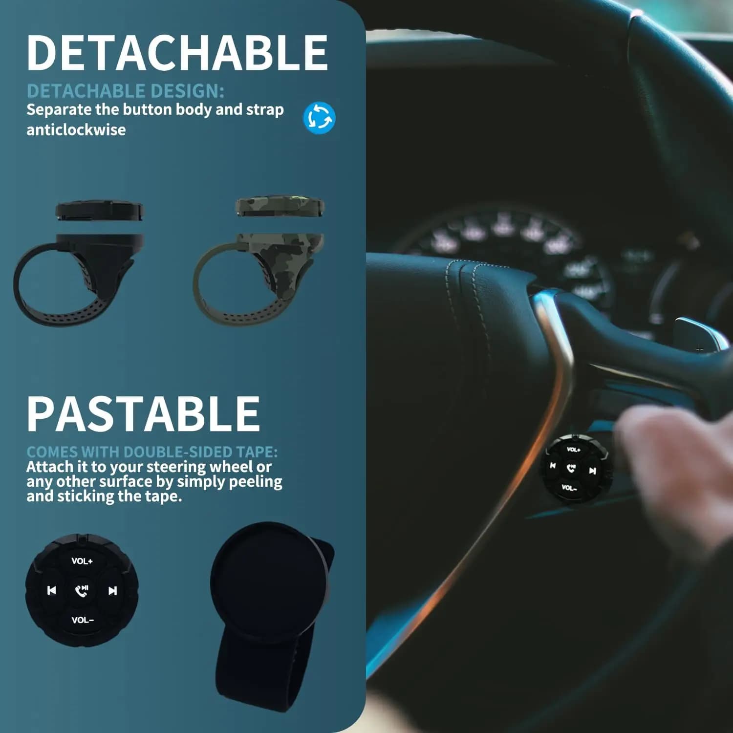 Wireless remote control with 5 keys for helmets, Audibles, Motorcycles, Bikes, Auto handlebars, Multimedia control on the steering wheel