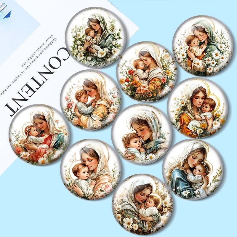 Virgin Mary Baby Jesus 12/18/20/25mm glass cabochon bracelet pendant rings for jewelry demo earrings back Making findings
