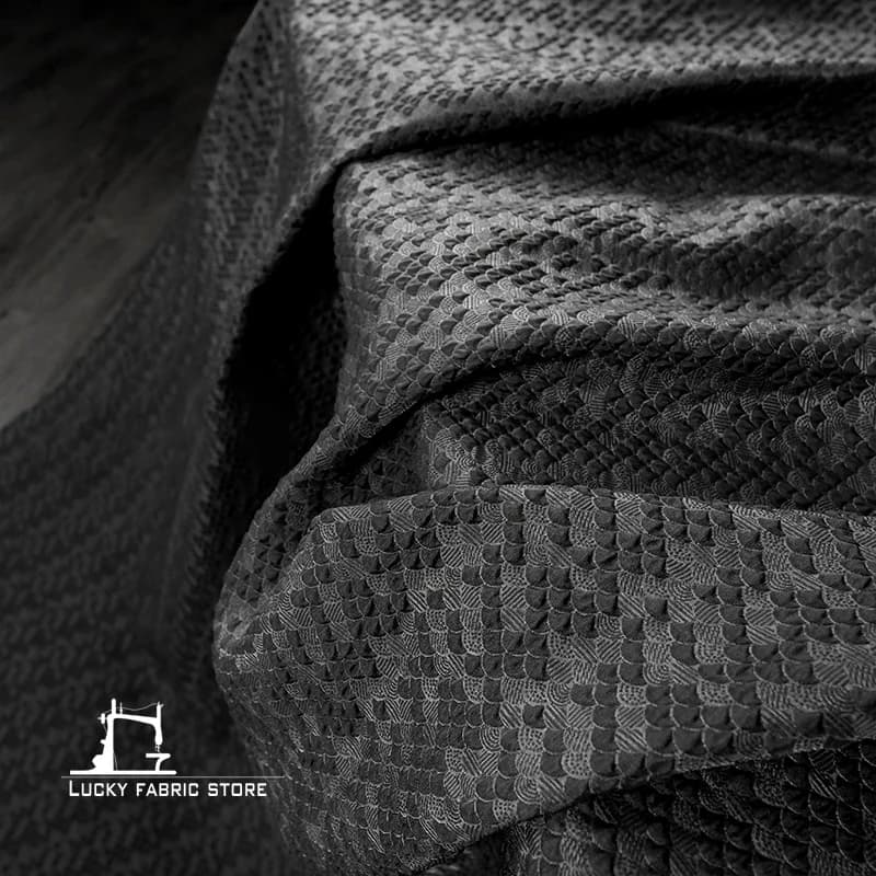 Tessuto jacquard con trama tridimensionale a forma di ventaglio di campagna reversibile grigio, abito, tessuto di design di abbigliamento creativo
