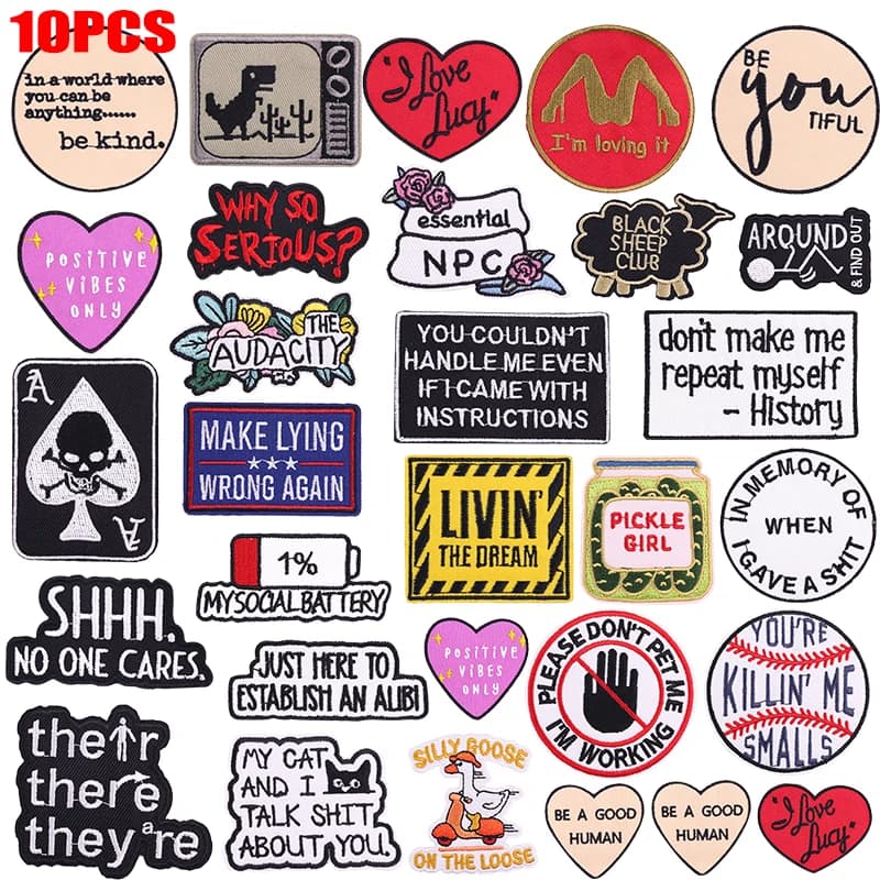 10PCS Wholesale Embroidered Patches Letter Slogan Jackets Backpack Hats Embroidery Sew Badges Iron On Patches For Clothing DIY