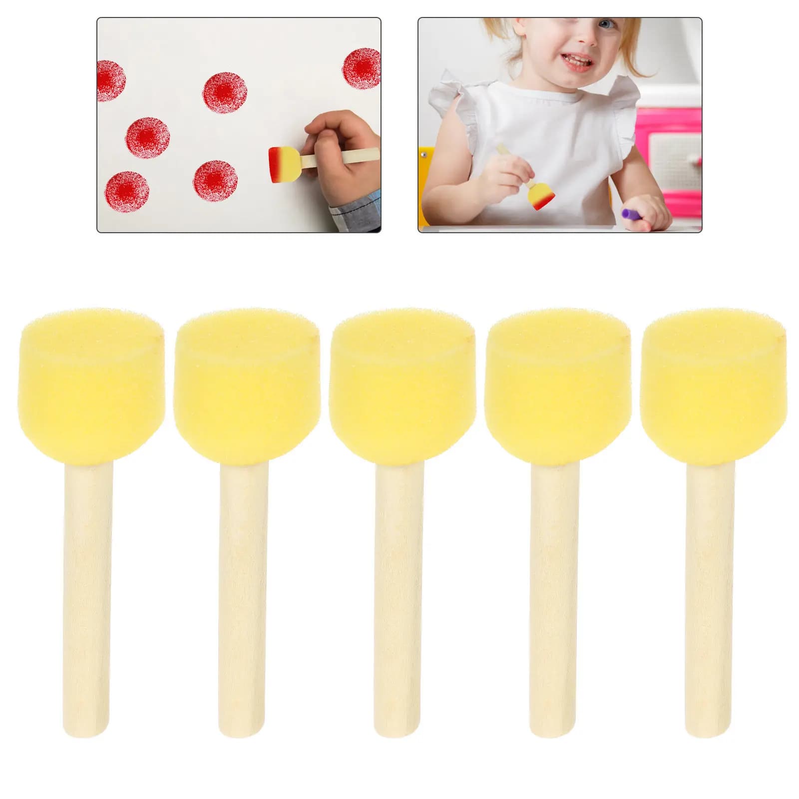 20 pennelli in spugna per pittura per bambini, punte rotonde in spugna morbida, manico in legno, strumenti per pittura con impugnatura facile da pulire, per lezioni di arte all'asilo